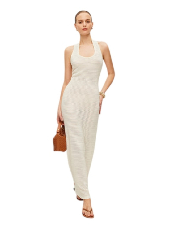 Commense Dresses & Skirts - COMMENSE Semi-Sheer Knit Backless Dress Ivory White Halter Neck Maxi Medium